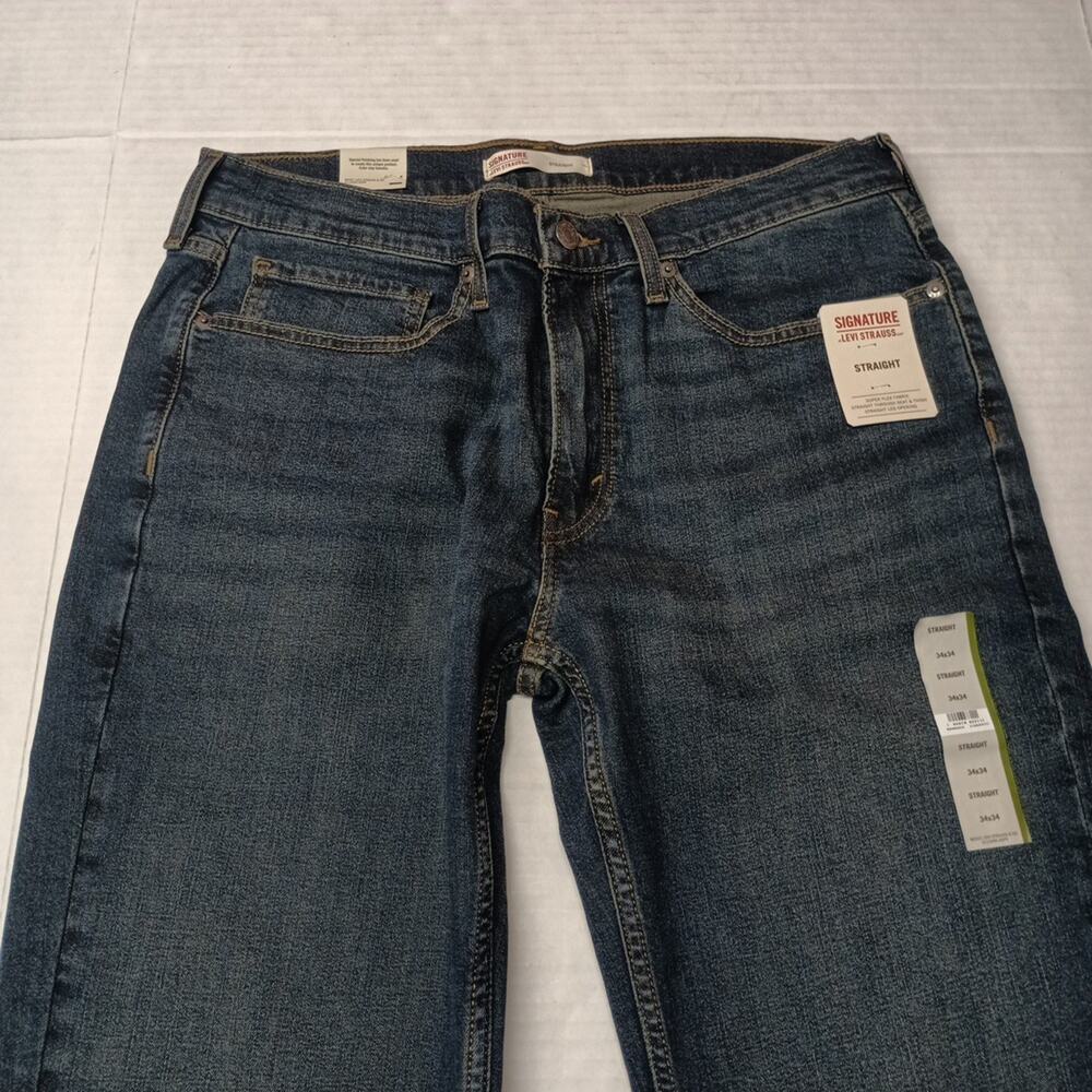 Signature By Levi Straight Jeans Men's 34x34 Blue Denim Super Flex Fabric - Picture 4 of 9